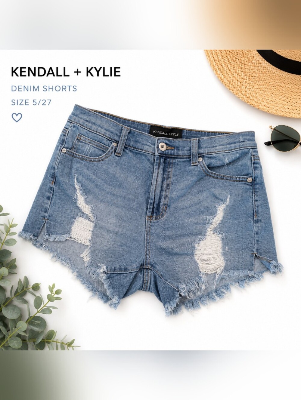 Kendall + Kylie Distressed Raw Hem Denim Shorts Size 5/27